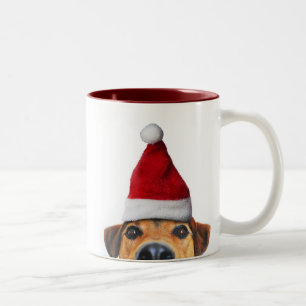 Caneca De Café Em Dois Tons Curioso Cachorro Engraçado com Papai Noel