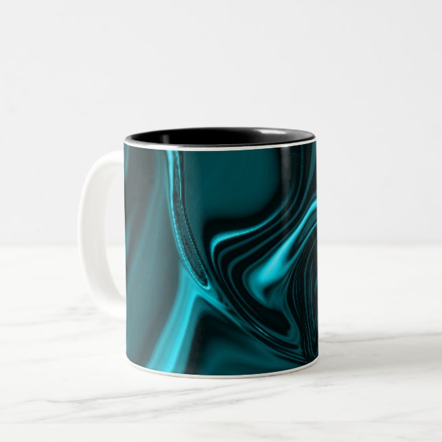 Caneca De Café Em Dois Tons Curvas em azul-turquesa escuro, céu profundo ou ci (Frente Esquerda)