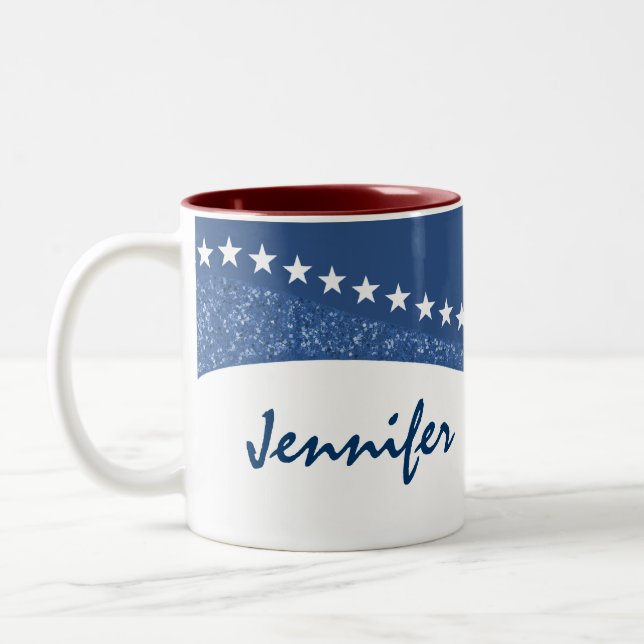 Caneca De Café Em Dois Tons Curvas Estrelas Azuis Mug (Esquerda)