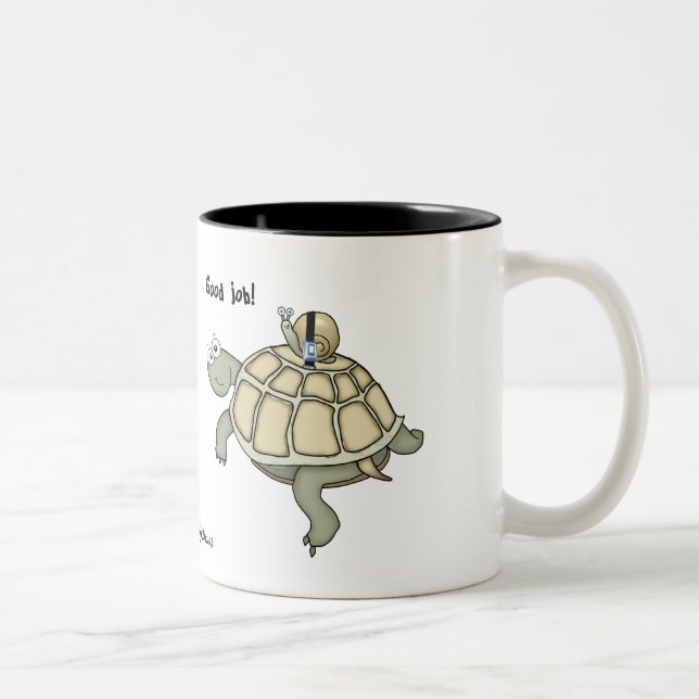 Caneca De Café Em Dois Tons Curvatura acima! Tartaruga e caracol dos desenhos (Direita)