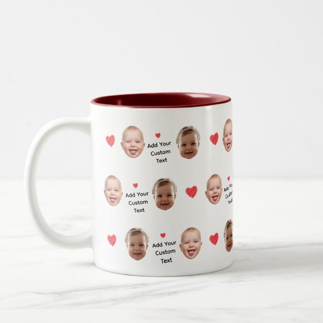 Caneca De Café Em Dois Tons Custom 2 Photo Face Pattern Personalized Text (Esquerda)