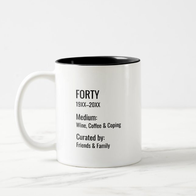Caneca De Café Em Dois Tons Custom 40th Birthday Fun Museum Label Inside Joke (Esquerda)