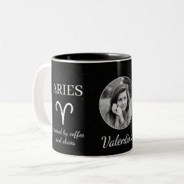 Caneca De Café Em Dois Tons Custom Aries Zodiac Mug with Name & Traits