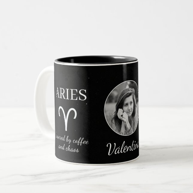 Caneca De Café Em Dois Tons Custom Aries Zodiac Mug with Name & Traits (Frente Esquerda)