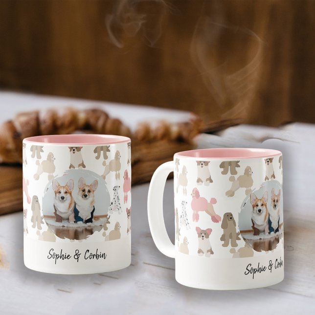 Caneca De Café Em Dois Tons Custom Dog Lover Photo Name | Pet Pattern Coffee (Criador carregado)