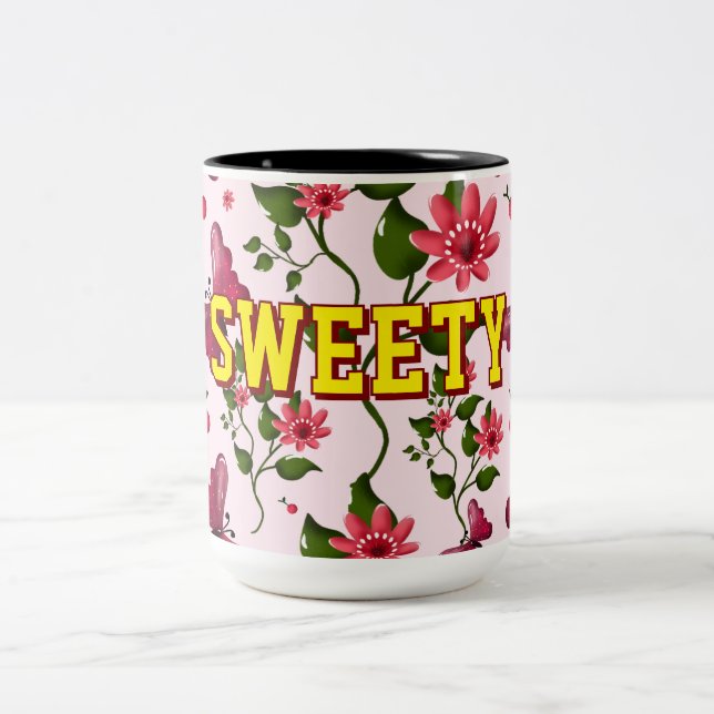 Caneca De Café Em Dois Tons Custom floral butterfly pattern  (Centro)