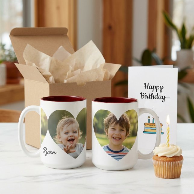 Caneca De Café Em Dois Tons Custom Heart Photo with Personalized Name (Criador carregado)