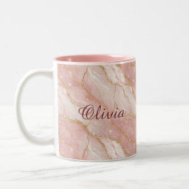 Caneca De Café Em Dois Tons Custom Modern Rose Quartz Marble Gold Glitter