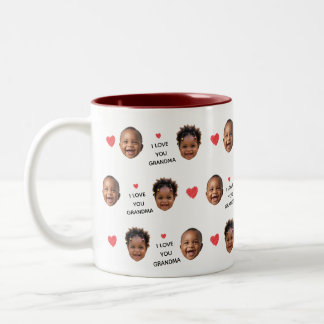 Caneca De Café Em Dois Tons Custom Multi Photo Faces & Red Hearts Grandma Gift