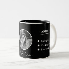 Caneca De Café Em Dois Tons Custom Photo & Name Aries Zodiac Traits Mug