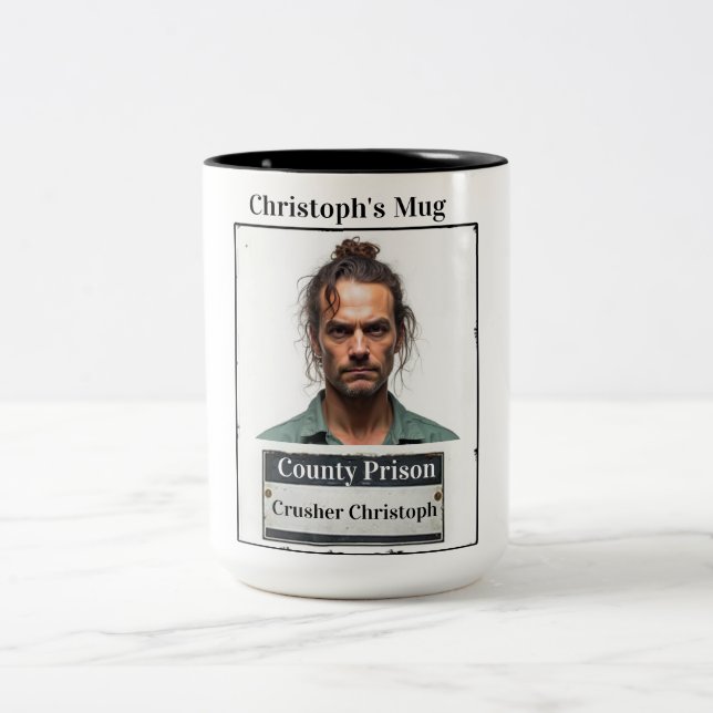 Caneca De Café Em Dois Tons Customisable Photo Name Prison Funny Mug Shot (Centro)
