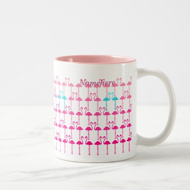Caneca De Café Em Dois Tons Customizável: Flamingo cor-de-rosa (Direita)