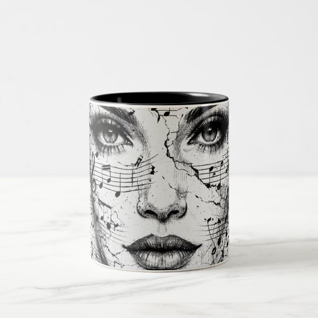 Caneca De Café Em Dois Tons Customized Music Sheet Face Art Black White Artist (Centro)