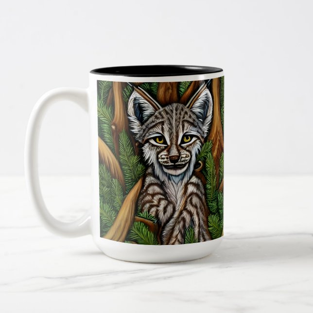 Caneca De Café Em Dois Tons Cute Adorable Little Lynx Kitten (Esquerda)