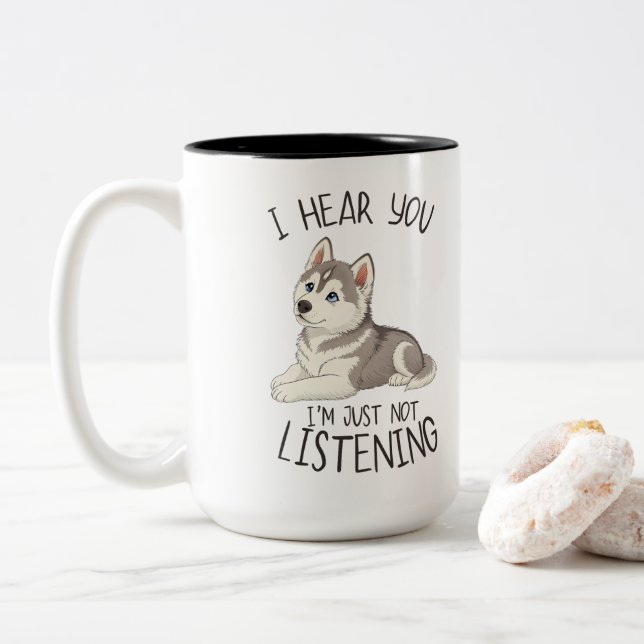 Caneca De Café Em Dois Tons Cute and Funny Husky (Com Donut)