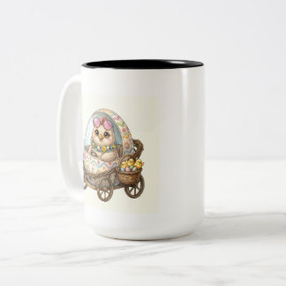 Caneca De Café Em Dois Tons Cute Baby Chicks Family in a Stroller Mug