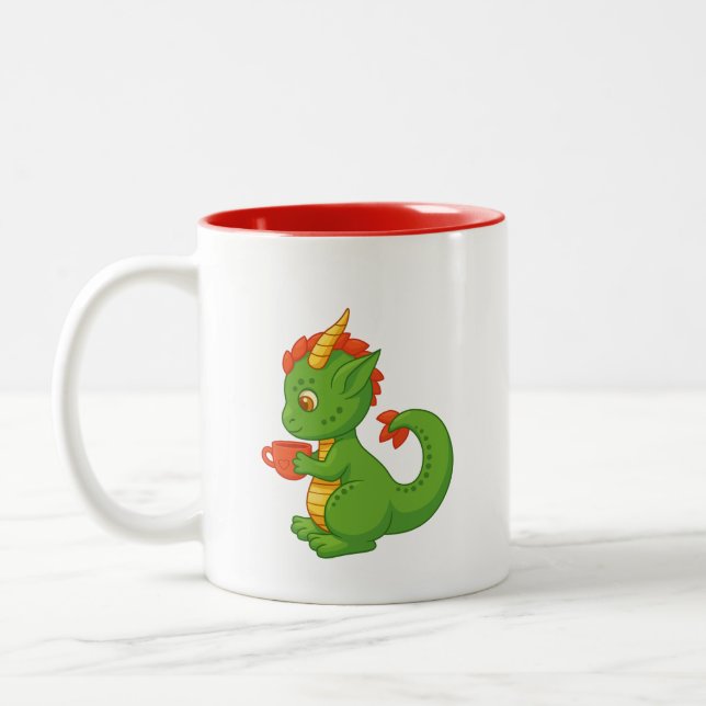 Caneca De Café Em Dois Tons Cute Baby Dragon Holding Cup Two-Tone Mug (Esquerda)