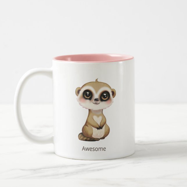 Caneca De Café Em Dois Tons Cute Baby Meercat e Texto Personalizado (Esquerda)