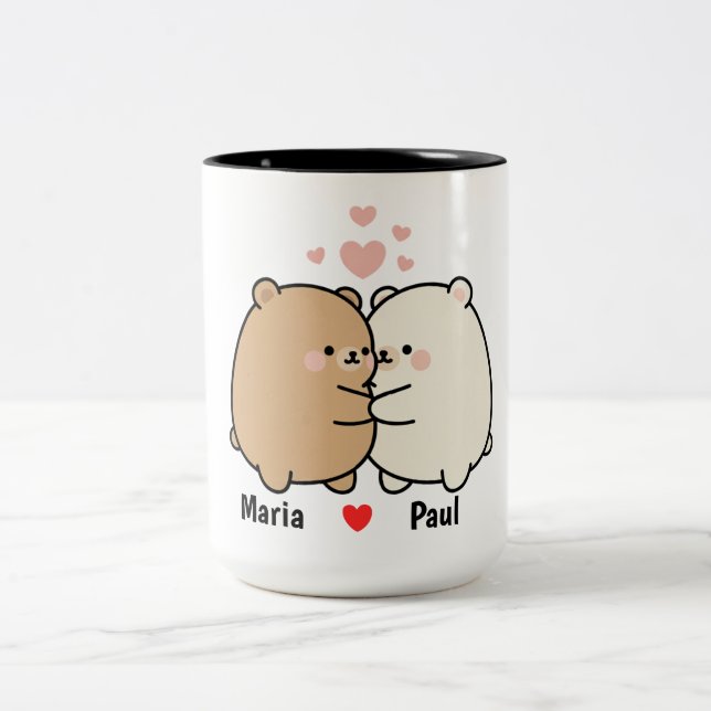 Caneca De Café Em Dois Tons Cute Bear Couple Personalized Valentine Coffee Mug (Centro)