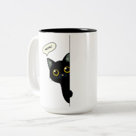 Caneca De Café Em Dois Tons Cute Black Cat Peeking Around the Corner | Funny 