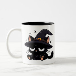 Caneca De Café Em Dois Tons Cute Black Cat & Pumpkin | Two-Sided Halloween Mug