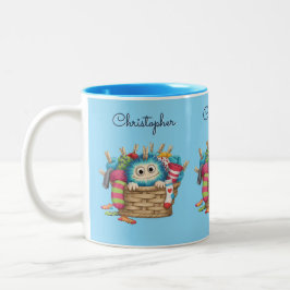 Caneca De Café Em Dois Tons Cute Blue Fluffy Sock Monster Kids Design