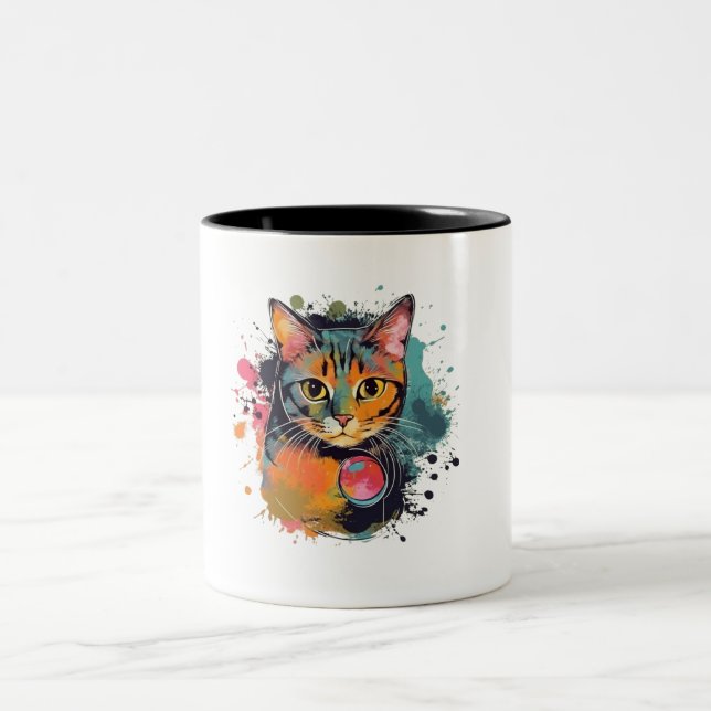 Caneca De Café Em Dois Tons cute cat design  (Centro)