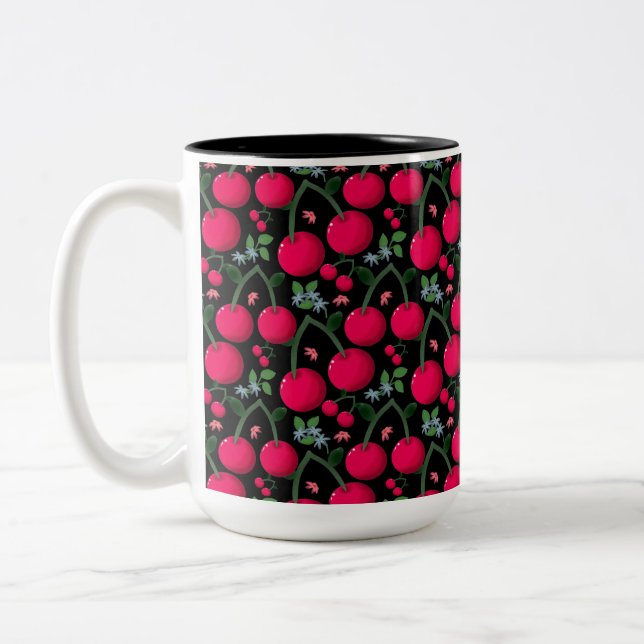 Caneca De Café Em Dois Tons Cute Cherry Pattern Aesthetic | Red Cherry Seamles (Esquerda)