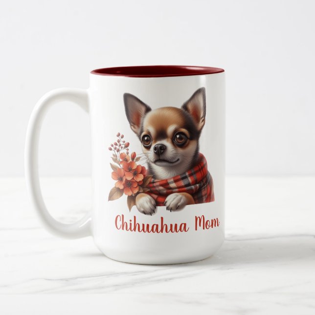 Caneca De Café Em Dois Tons Cute Chihuahua Mom Dog Puppy with Flowers (Esquerda)