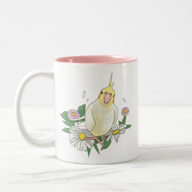 Caneca De Café Em Dois Tons Cute Cockatiel Floral (Esquerda)