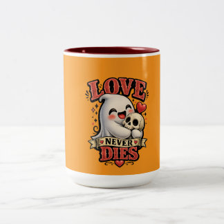 Caneca De Café Em Dois Tons Cute Crânio de Fantasma Amor Nunca Morre Dia das B