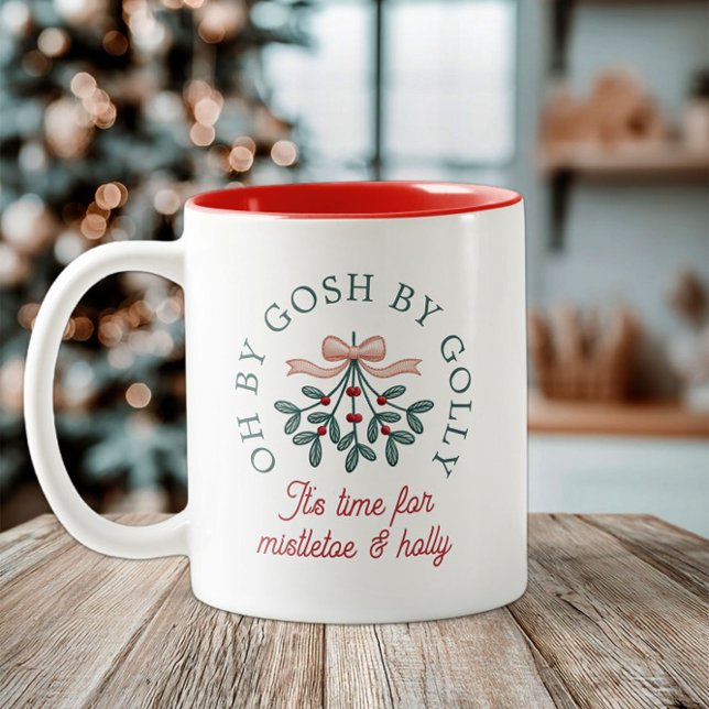 Caneca De Café Em Dois Tons Cute Cross Stitch Mistletoe Christmas Holiday (Criador carregado)