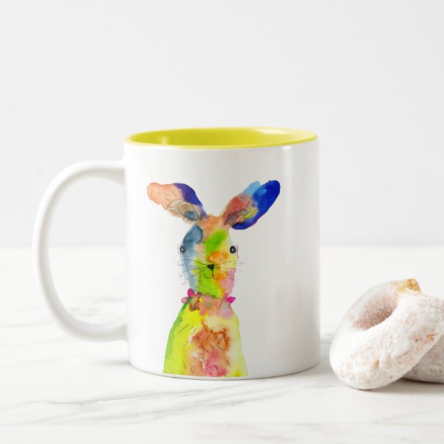 Caneca De Café Em Dois Tons Cute Easter bunny  (Com Donut)