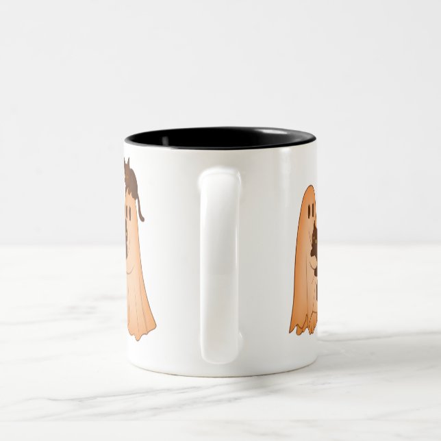 Caneca De Café Em Dois Tons Cute Ghost and Black Cat Halloween Mug (Alça)