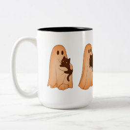 Caneca De Café Em Dois Tons Cute Ghost and Black Cat Halloween Mug