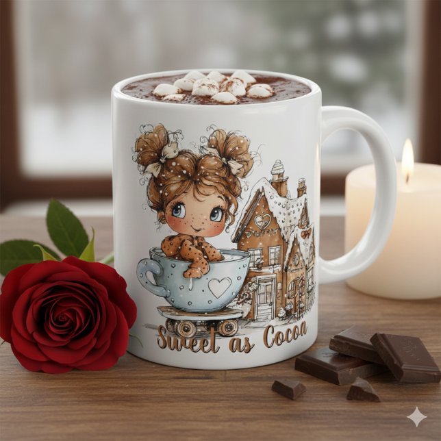 Caneca De Café Em Dois Tons Cute Gingerbread Girl in Teacup Christmas  (Criador carregado)