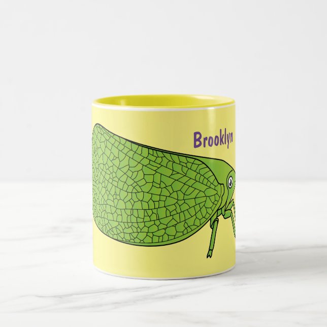Caneca De Café Em Dois Tons Cute green leaf hopper insect cartoon illustration (Centro)
