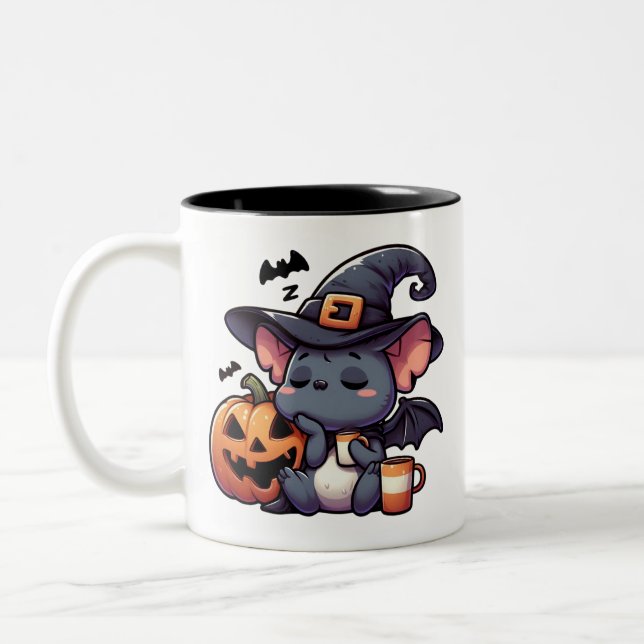 Caneca De Café Em Dois Tons Cute Halloween Bat & Pumpkin Coffee Mug (Esquerda)