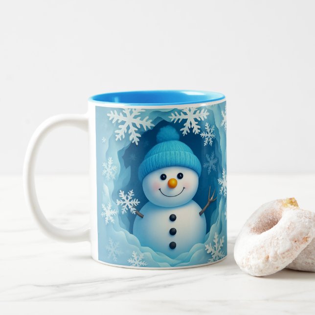 Caneca De Café Em Dois Tons Cute Happy Snowman Face Personalized Coffee Mug (Com Donut)