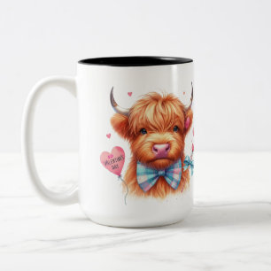 Caneca De Café Em Dois Tons Cute Highland Cow no Dia dos Namorados