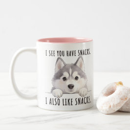 Caneca De Café Em Dois Tons Cute Husky Dog Snacks Quote Funny Minimalist