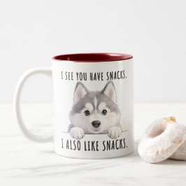 Caneca De Café Em Dois Tons Cute Husky Dog Snacks Quote Funny Minimalist