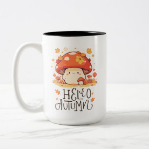 Caneca De Café Em Dois Tons Cute kawaii Mushroom Olá outono