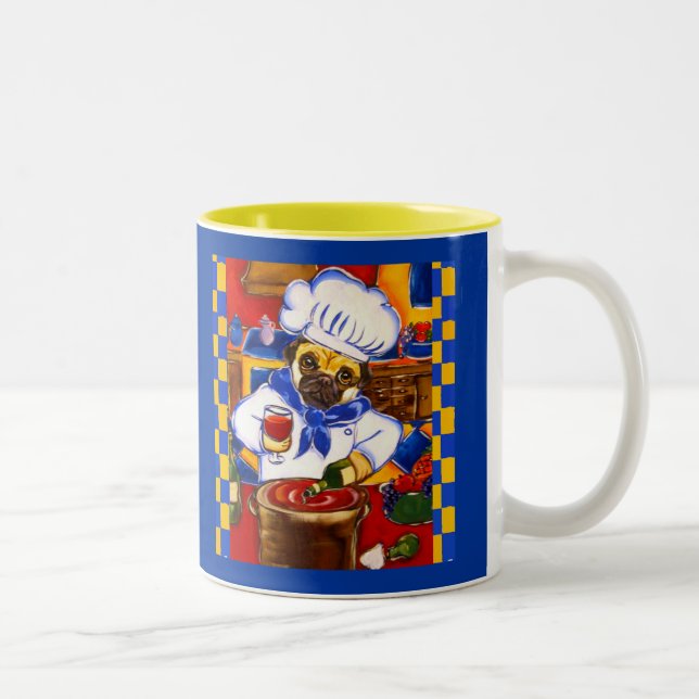 Caneca De Café Em Dois Tons Cute Le Cafe Pug Chef (Direita)
