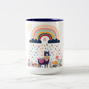 Caneca De Café Em Dois Tons Cute Llama Rainbow Monograma Inicial