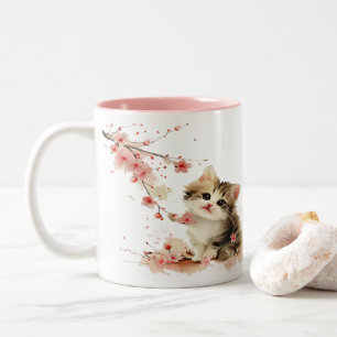 Caneca De Café Em Dois Tons Cute Manga Kitten Floral Primavera