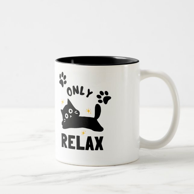 Caneca De Café Em Dois Tons ​Cute "Only Relax" Cat Silhouette & Paw Prints Min (Direita)