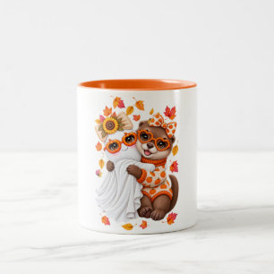 Caneca De Café Em Dois Tons Cute Otter Fantasma Halloween Outono