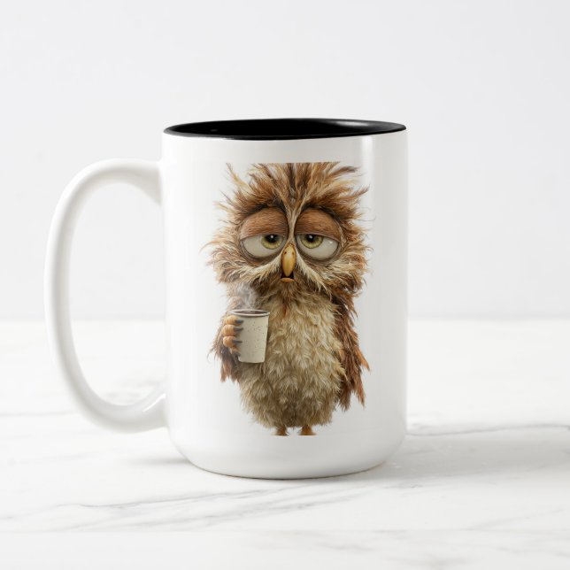 Caneca De Café Em Dois Tons Cute Owl Illustration Mug | Adorable Woodland Bird (Esquerda)