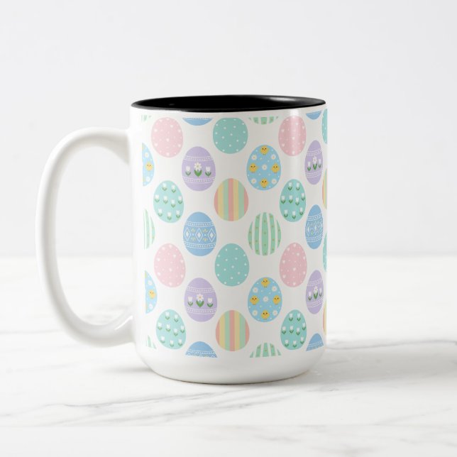 Caneca De Café Em Dois Tons Cute Pastel Easter Eggs Pattern  (Esquerda)